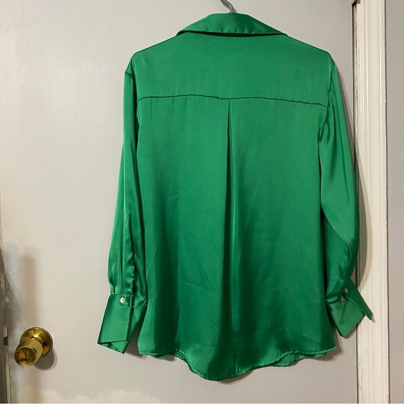 {Zara} Green Satin Style Oversized Button Down Blouse ~ Size XS - Picture 5 of 16